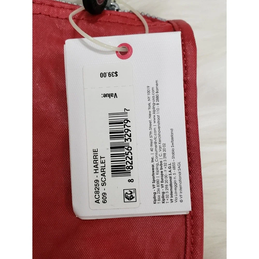 NEW KIPLING Harrie Pouch Cosmetic Bag Toiletries SCARLET RED‎ MAKEUP POUCH Zip